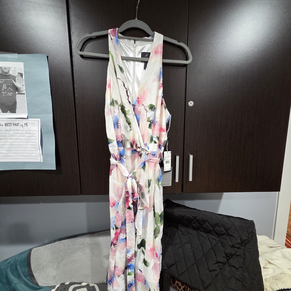 Adrianna Papell Floral High Low Dress - Pink and Green